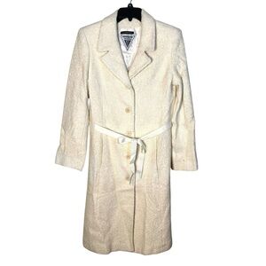 Vtg MARVIN RICHARDS Womens 8 Wool Blend Belted Coat Boucle Bridal Dressy Ivory